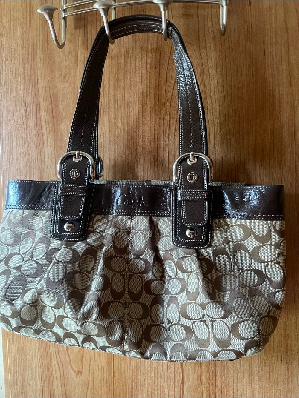 Coach Brown and Khaki Signature Canvas Tote